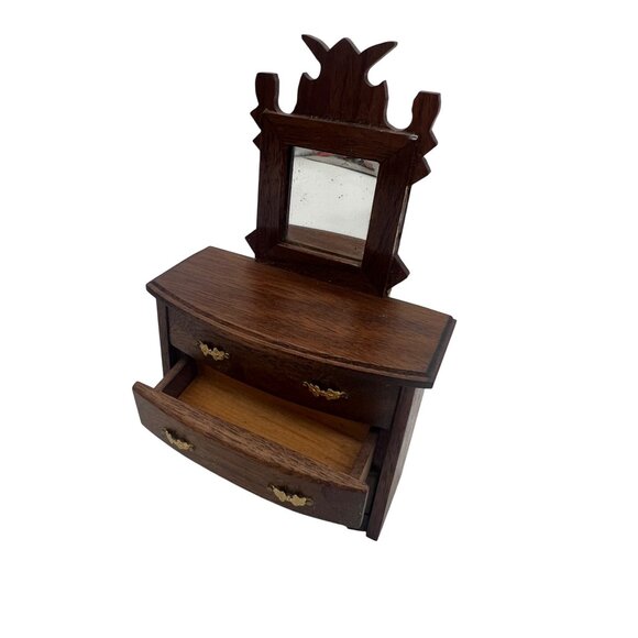 Artisan 1:12 Dollhouse Bow-Front Chest & Dresser w/ Mirror, JB Miniatures Pair - Picture 4 of 9